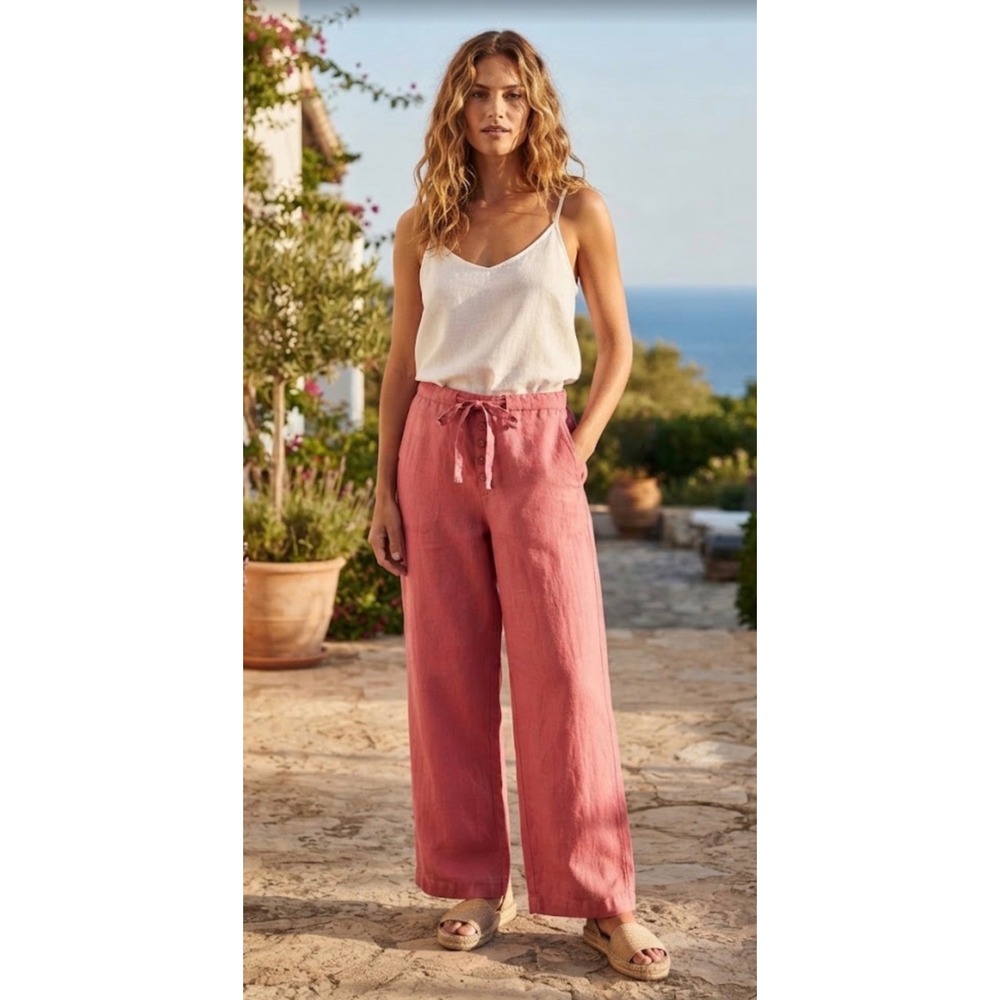 Chadwicks Womens 6P Coral Pink 100% Linen Wide Leg Drawstring Pants 31-3987-0